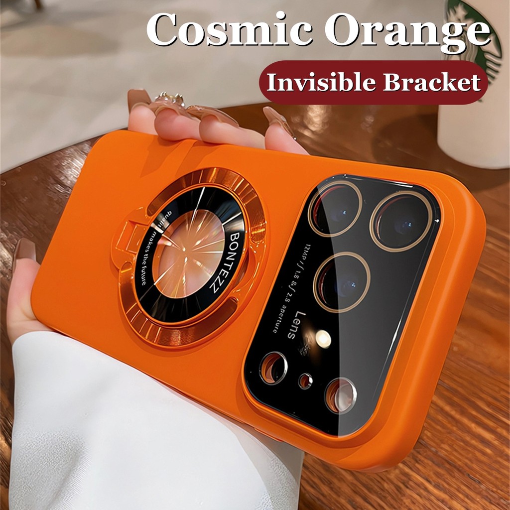 Cosmic สีส้มที่มองไม่เห็นวงเล็บพับเคสโทรศัพท์สําหรับ IPhone 17 Pro Max Air 13 14 15 16 Pro Max Ultra Thin Pc กันกระแทก