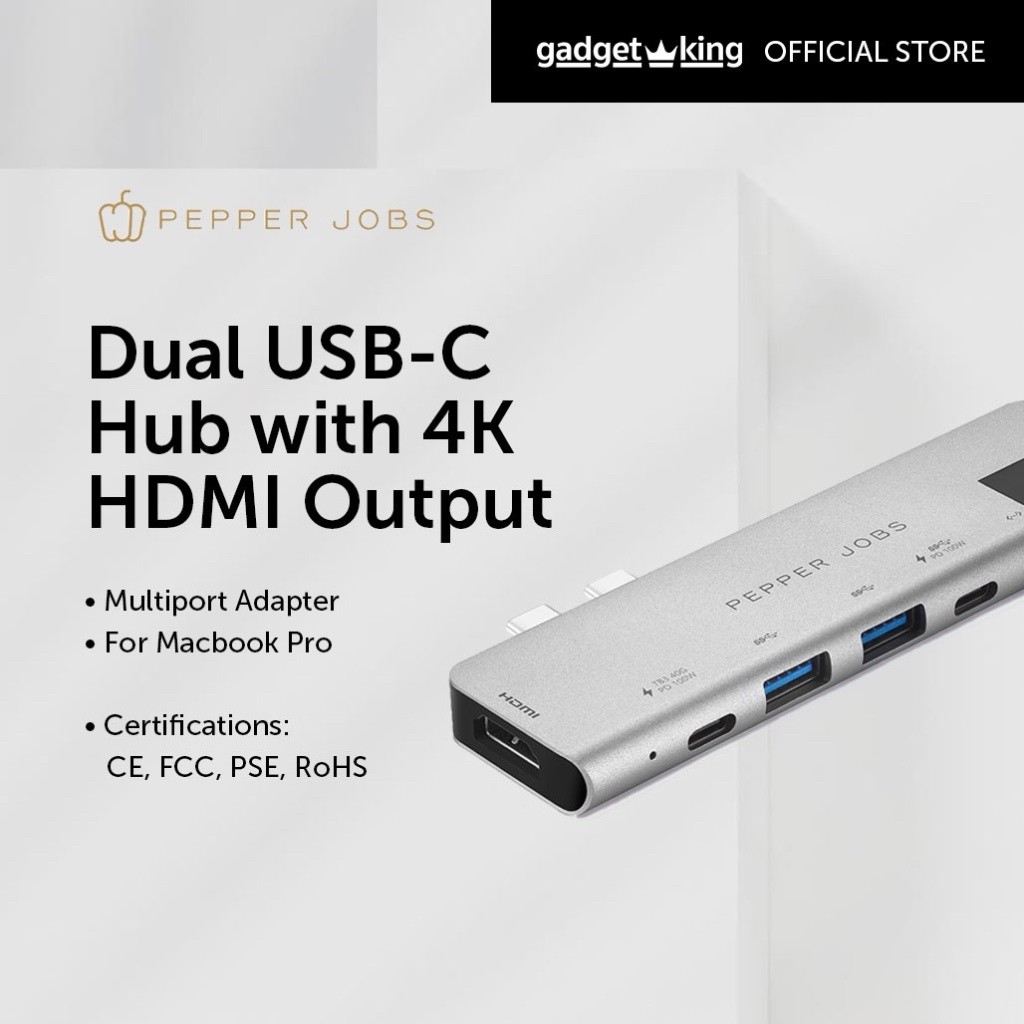 [PEPPER JOBS] ฮับ USBC คู่พร้อมเอาต์พุต HDMI 4K สําหรับ MB Pro 13"/15"/16" & MBA [TCHMBP7+]