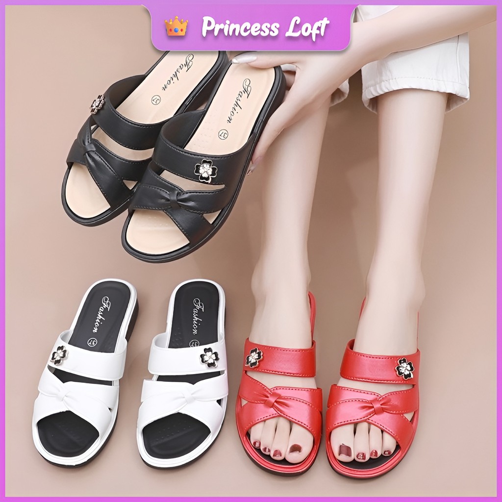 LH 888 รองเท้าผู้หญิงฤดูร้อนฤดูใบไม้ผลิลําลองส้นเตี้ยยางรองเท้าสไลด์บน Kasut Wanita