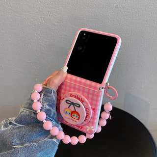 For Samsung Galaxy Z Flip7 สําหรับ mixflip2 เคสโทรศัพท์หน้าจอพับ for Samsung zflip6 flip5 flip4 การ์ตูนแป้งตารางสองเชอร์รี่ร้องไห้ทารกวงเล็บดูดแม่เหล็ก pocket2purax เชือกเส้นเล็ก