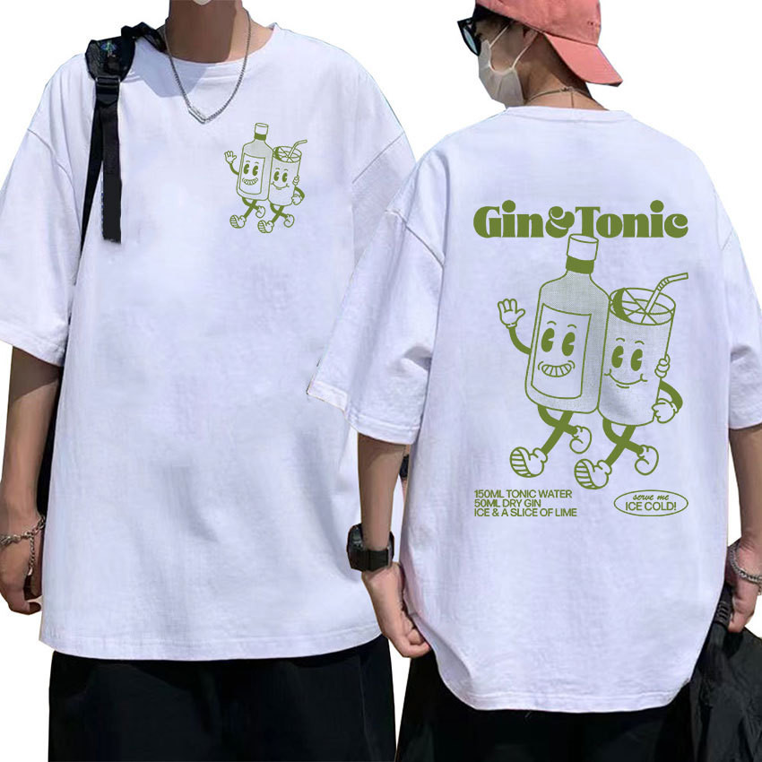 เสื้อยืดการ์ตูนGIN TONIC ตลก สำหรับทั้งผู้ชายและผู้หญิง