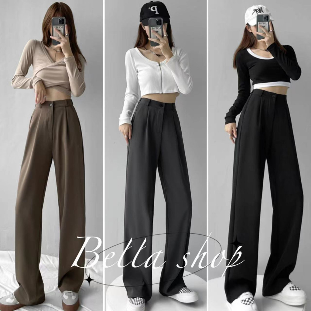 Bella กางเกง กางเกงสูทยาวสามสีสำหรับผู้หญิงแบบใหม่เอวสูงทรงตรงทรงหลวม พร้อมส่งจากกทม มาถึงใน 3-5 วัน