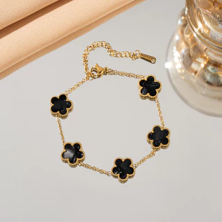สร้อยข้อมือสแตนเลส Five-Leaf Clover แบบเรียบง่ายและเข้าได้กับทุกสไตล์ บุคลิกภาพหรูหราในแบบญี่ปุ่นและเกาหลี เป็นของขวัญวันเกิดที่เหมาะสม
