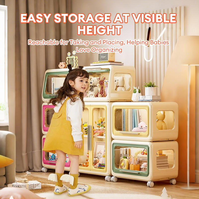 CODส่งฟรี ตู้เก็บของเล่นเด็ก รถเข็นเคลื่อนย้ายได้ กันฝุ่น100 สำหรับห้องเด็ก ห้องเล่น ของใช้เด็กขายดี