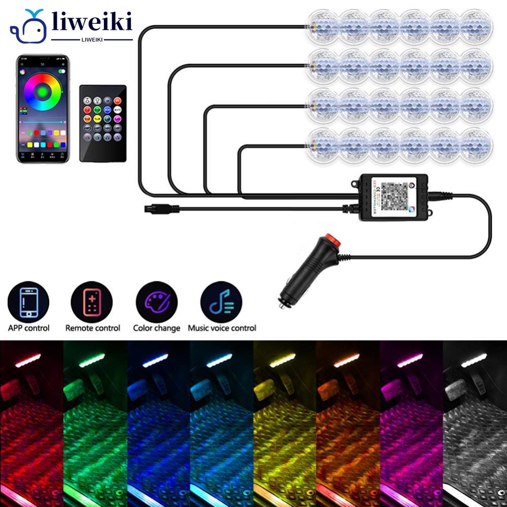LIWEKI 4 ชิ้น/เซ็ตรถ Footwell Star โปรเจคเตอร์ไฟ Ambient Lighting APP ควบคุมเพลงเปลี่ยนสีโคมไฟ LED ต