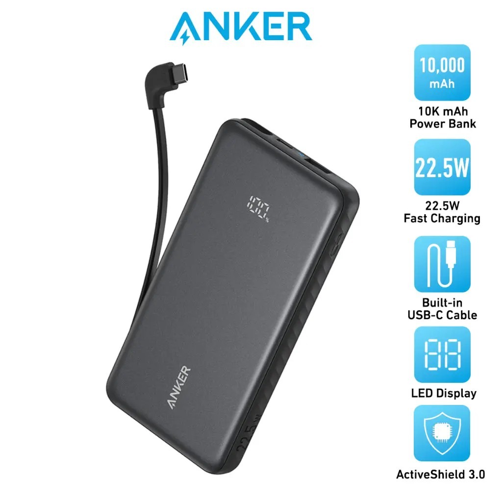 Anker Zolo Powerbank 10000mAh/20000mAh 22.5W Fast Charging Power Bank พร้อมสาย USB-C ในตัว