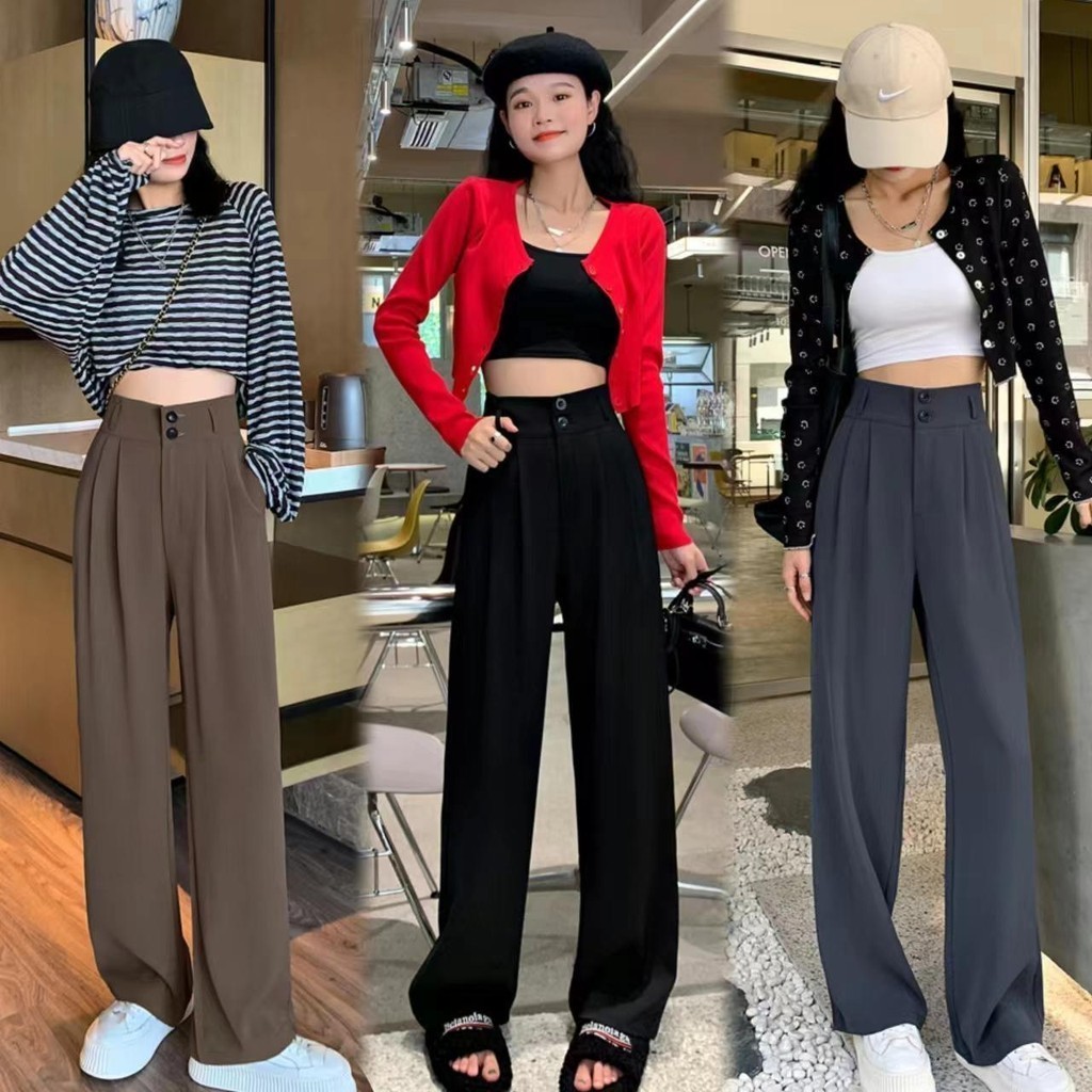 Hotgirl พร้อมส่ง กางเกงขายาว กางเกงสแล็ค ผ้าเดรปเอวสูงสไตล์เกาหลี กระชับสัดส่วน ใส่ทำงาน เอวสูง