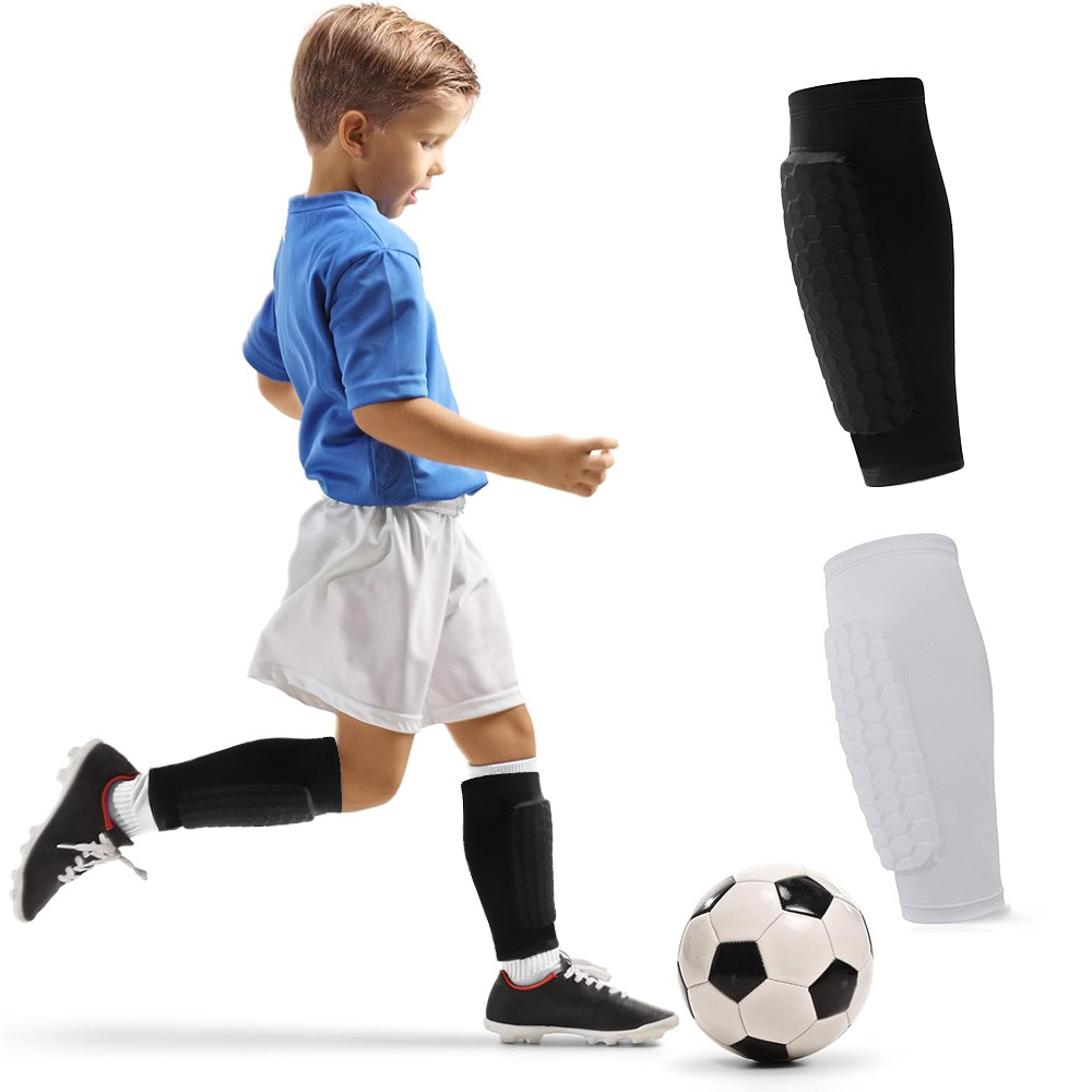 ฟุตบอล Shin Guards ขนาด 1 ชิ้น, กันกระแทกด้านหน้าด้วยวัสดุแบบบีบอัดพร้อมแผ่นรังผึ้ง, เหมาะสำหรับฟุตบอล, เบสบอล, มวย, kickboxing และ MTB