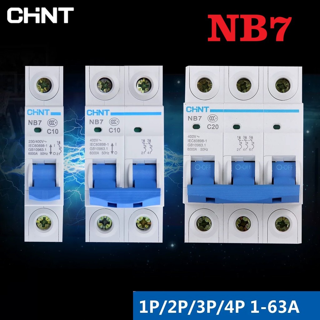 CHINT NB7 เซอร์กิตเบรกเกอร์ MCB สวิตช์อากาศ C10 16 20 25 32 40 50 63A 1P 2P 3P 4P