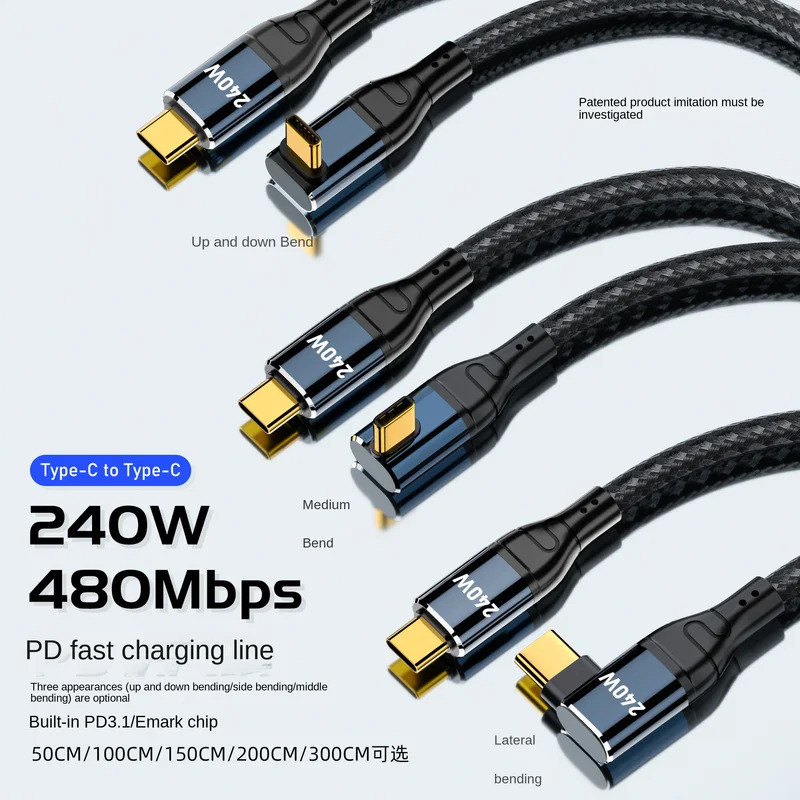PD 240W USB C ถึง USB-C Fast CHARGING 2.0 Data Transfer ประเภท C สายแล็ปท็อปชาร์จ 48V 5A QC4.0 0.5M 
