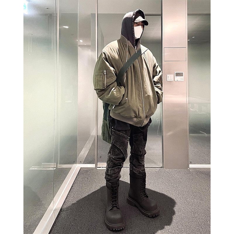 FAR ARCHIVE Zipper Function MA1 Bomber Jacket Cotton Coat Jacket Men Winter Stand Collar Cotton Coat