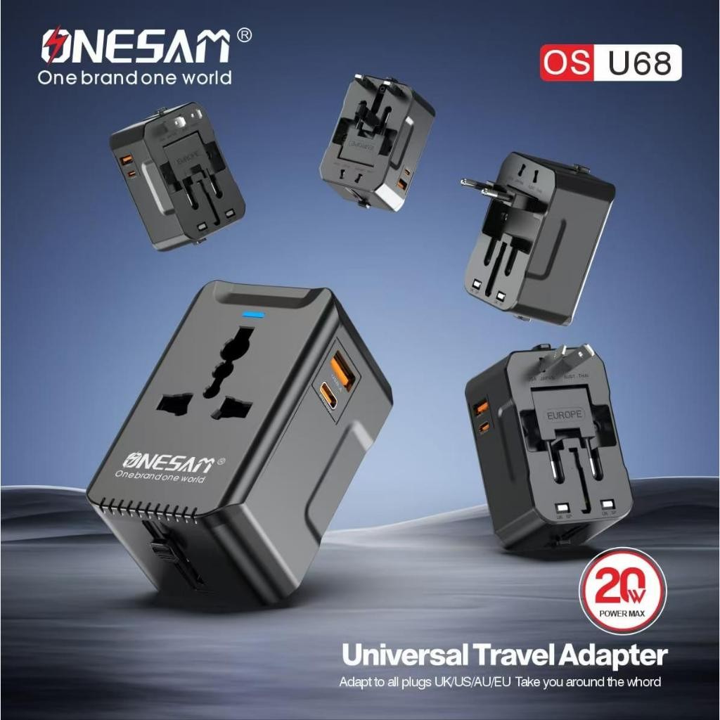 ONESAM OS-U68 20W Universal Travel Adapter Charger PD20W + QC3.0 Super Fast Charging