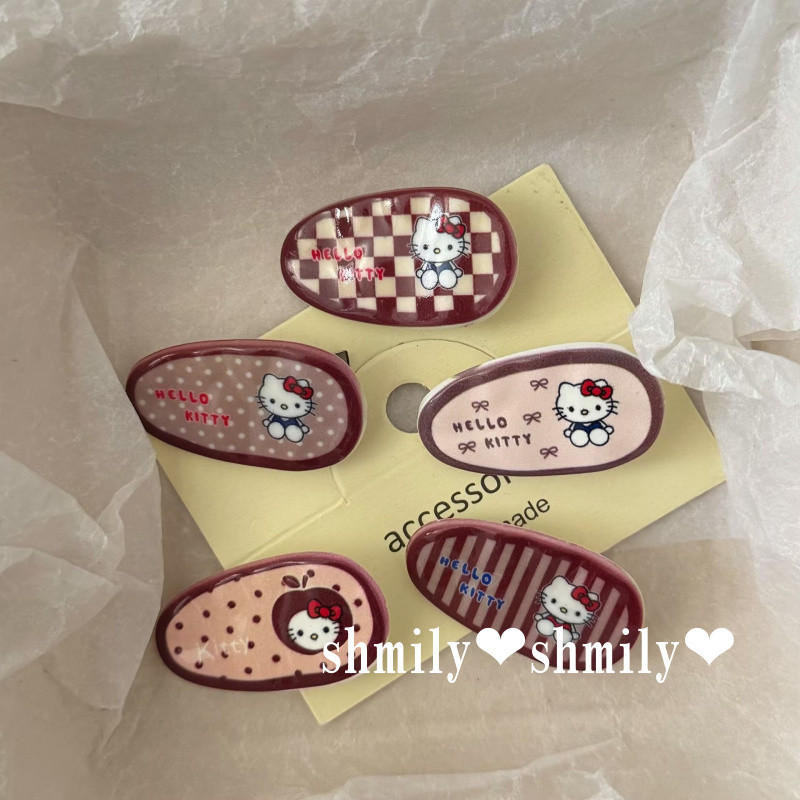 Red Series Cat Oval Hairpin การ์ตูนสาวน่ารักด้านข้าง Bangs Hairpin – โปรปัง