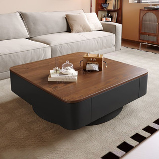 Square Solid Wood Telescopic Tea Table, Modern, Simple, Light Luxury, Living Room, Home, Antique Style, Black Tea Table