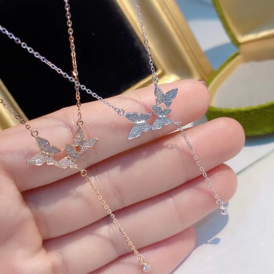 C cvd ประดิษฐ์ประดิษฐ์การเพาะปลูกสังเคราะห์สร้อยคอเพชร 18K ทองคําขาว Rose Gold จี้ผีเสื้องานแต่งงาน 