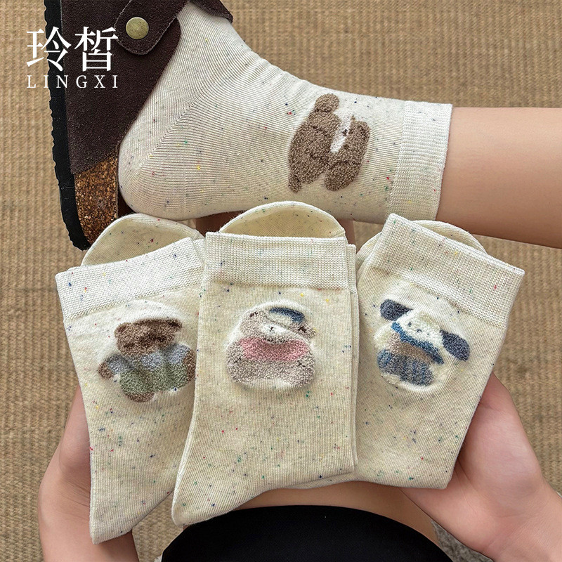 ถุงเท้าผู้หญิงสไตล์การ์ตูน.Dot Gauze จากญี่ปุ่น ทำจาก Combed ผ้าฝ้ายดูดซับเหงื่อ Breathable สไตล์เรี