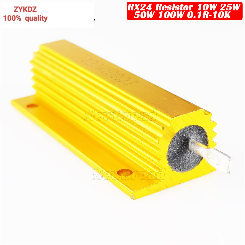 1PCS RX24 High Power Gold Aluminium Shell Resistor 10W 25W 50W 100W 0.1R 0.5R 1R 5R 10R 15R 20R 50R 