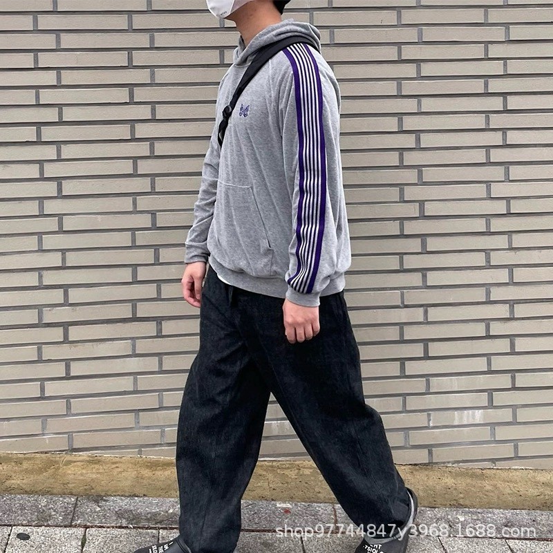 Needles track Velvet Embroidery High-End Draped Loose Sweatshirt Hoodie Couple Jacket