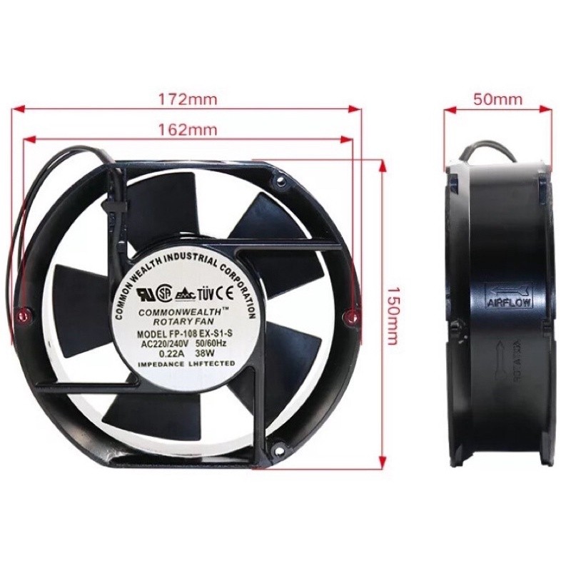 new ROTARY FAN MODEL FP-108 EX-S1-S AC220/240V 50-60Hz 0.22A/38W พัดลมระบายอากาศขนาด6นิ้ว หัวตัด220V ส่งไวในวัน