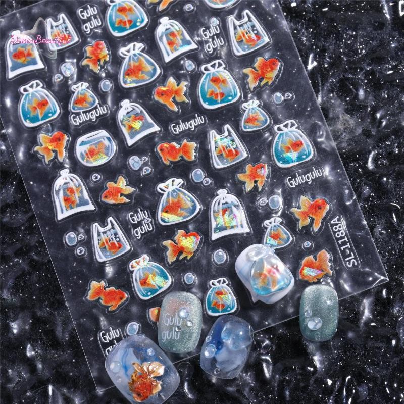 <DBFl-t> Shiny Goldfish ถุงพลาสติก Seahorses ฤดูร้อนแมงกะพรุนปลาดาว Conch Koi Water Bubble Star ปลาคาร์พเล็บสติกเกอร์ Decals ใหม่