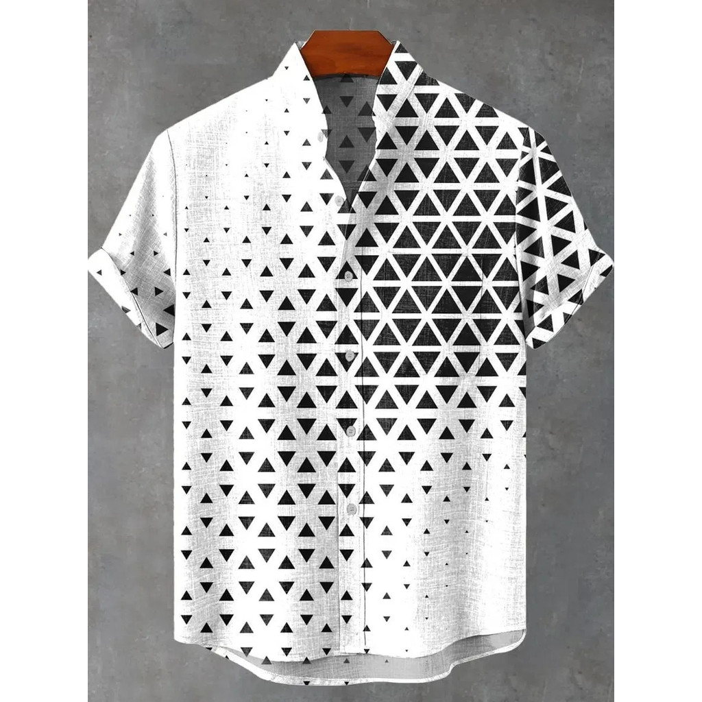 เสื้อยืดแขนสั้นสำหรับผู้ชาย ลายดาวบนพื้นหลังสีดำและขาว ทำจากผ้าลินิน สวมใส่ง่ายในฤดูร้อน ราคา ถูกที่สุด ดีลบีเคเค