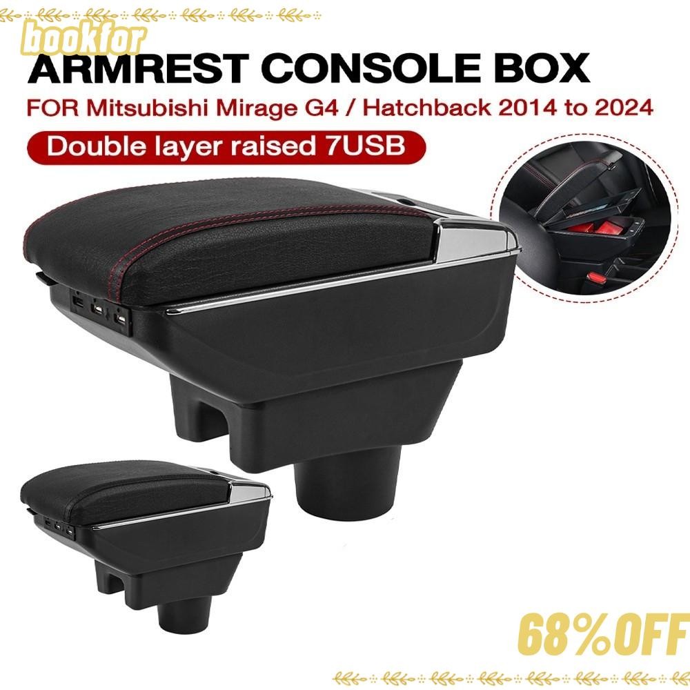 BOOKFOR กล่องคอนโซล,พร้อมกระเป๋าเก็บกล่องที่เท้าแขนรถทนต่อการสึกหรอ,พร้อม USB Double Layer Center กล่องเก็บสําหรับ Attrage Mirage/ Hatchback 2014 ถึง 2024