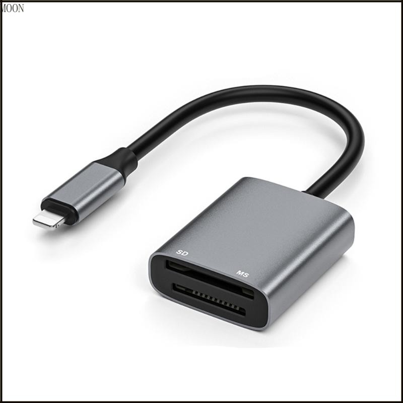 MOON อลูมิเนียม SD + MS Card Reader อะแดปเตอร์การ์ดหน่วยความจํา Fast Data Transfer SD + MS Card Read