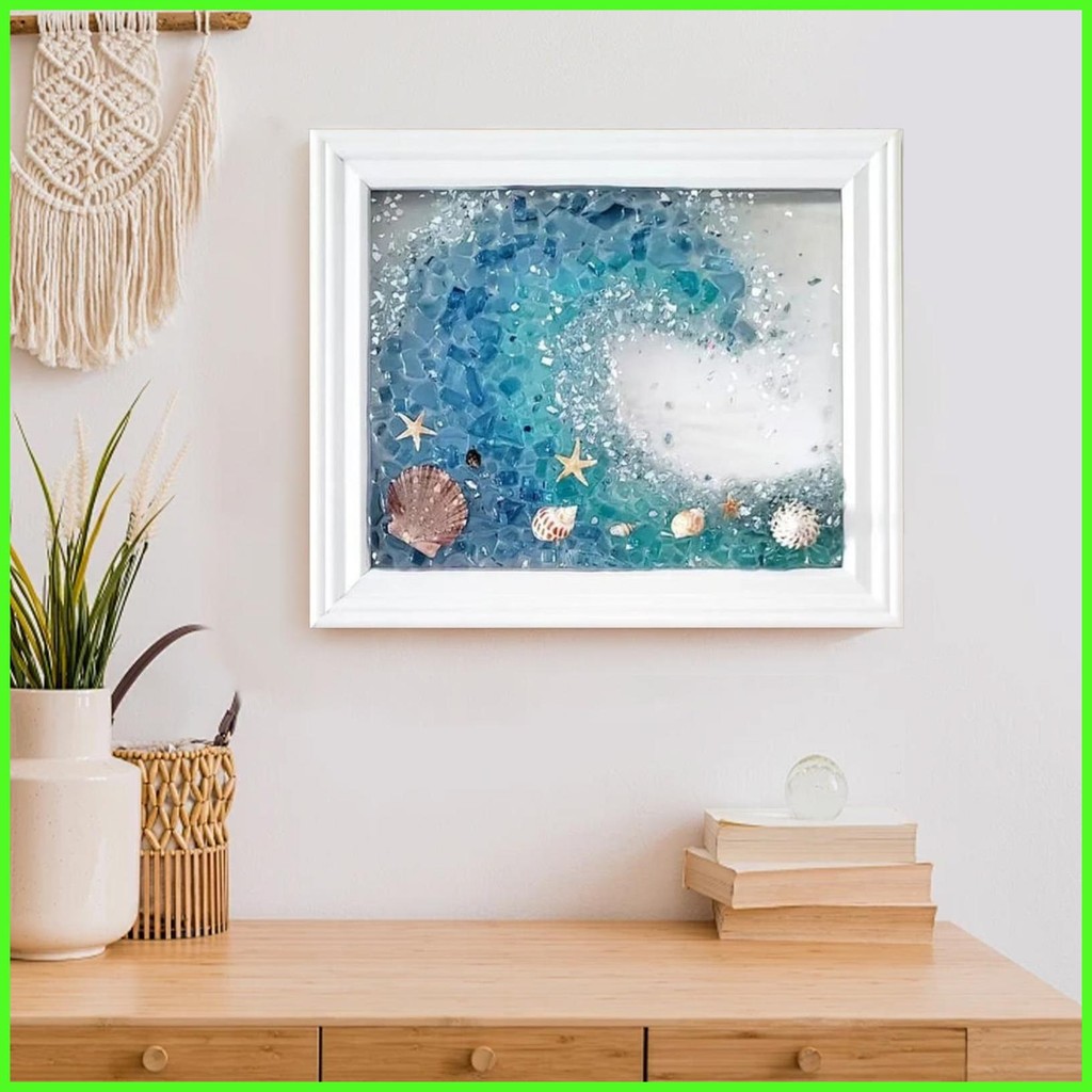 Sea Glass Wall Art Handmade Wall Art ทําชุดแขวนกรอบตกแต่งห้องน้ําสีขาว Art กรอบ Sea Glass chunimmy