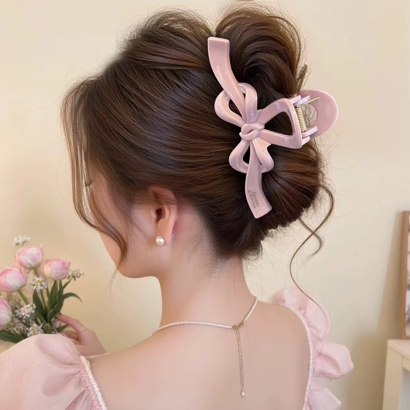 เวอร์ชั่นเกาหลีของโบว์สามมิติจดหมายขนาดใหญ่คลิปสีชมพูความรู้สึกระดับไฮเอนด์ด้านหลังผมหัวคลิปฉลามกิ๊บซอก