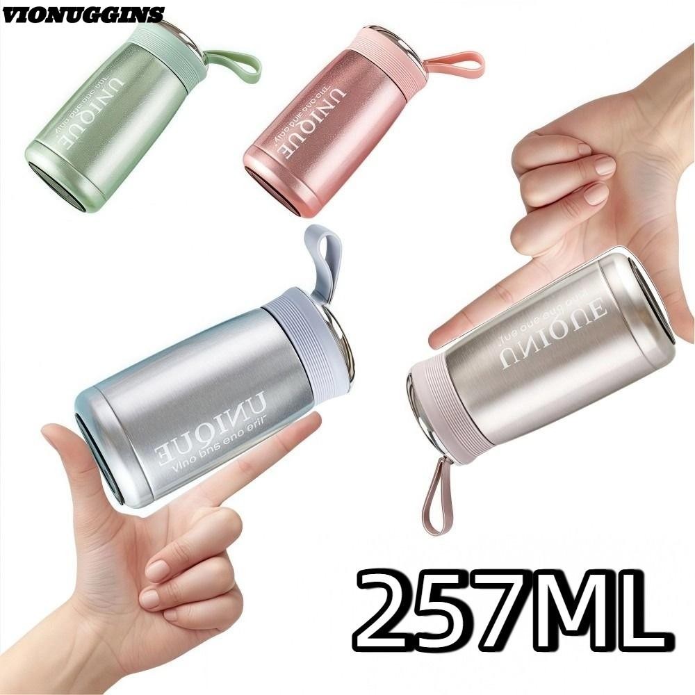 VIONUGGINS Mini Thermos Cup, 257ml ถ้วยสูญญากาศความจุขนาดเล็ก,แบบพกพาทนทานสแตนเลสขวดน้ําป้องกันการรั่วเดินทางกลางแจ้ง