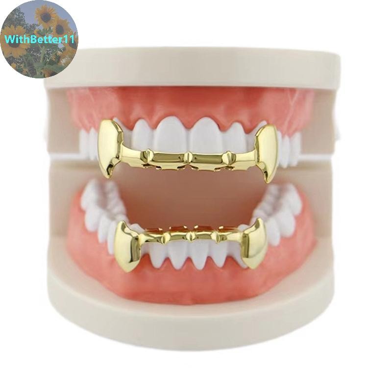 Better 1/2PCS Gold-Plated Tiger ฟัน Hip-Hop สําหรับผู้ชายและผู้หญิงเหมาะสําหรับ Vampire Fangs ฮาโลวี