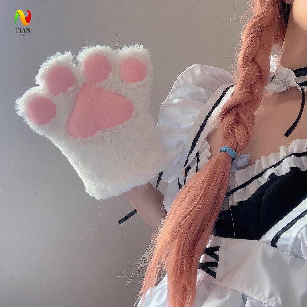 INQUIRY IMPACT อะนิเมะคอสเพลย์ถุงมือ Fluffy สําหรับผู้หญิงใหม่น่ารัก Paw Mittens