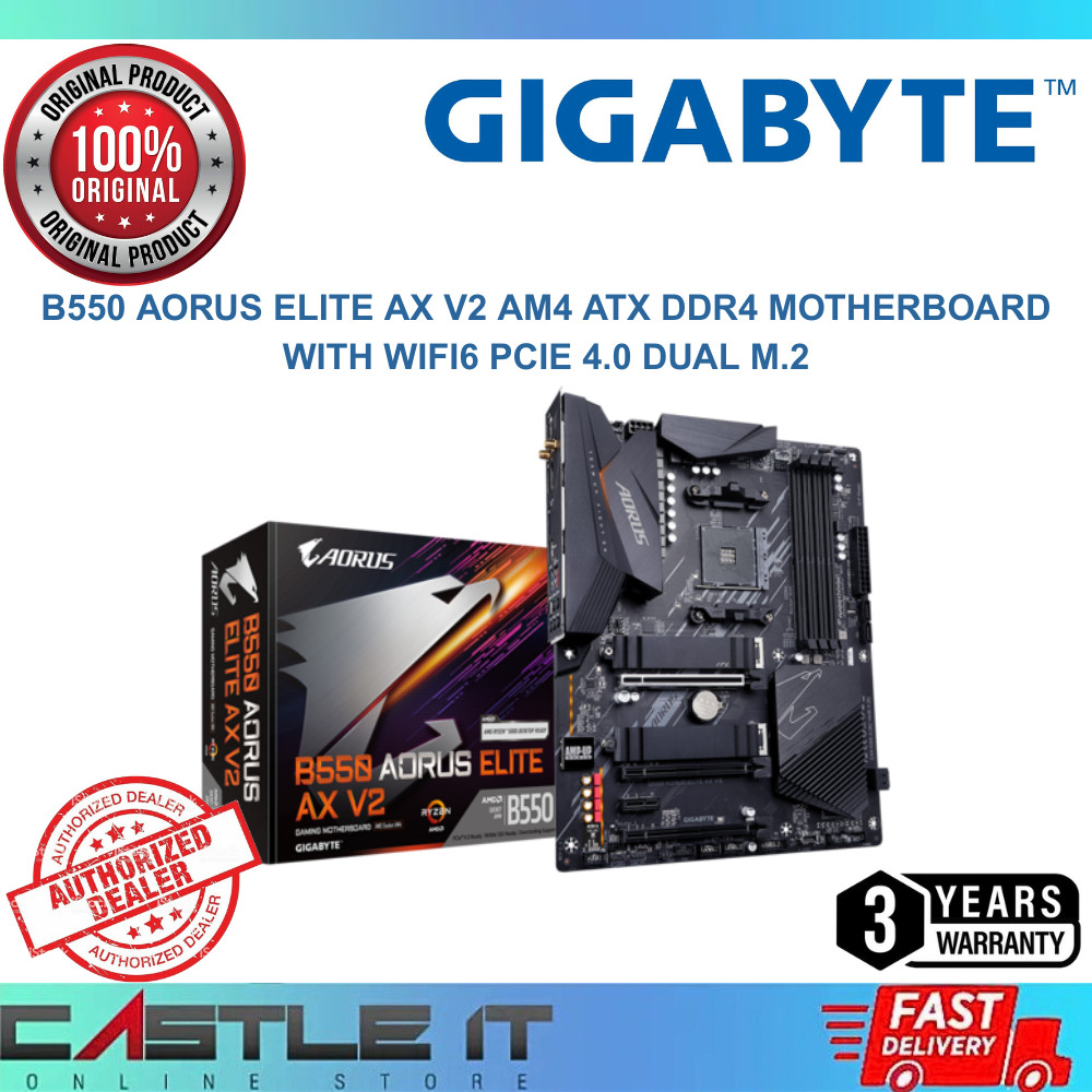 Gigabyte B550 Aorus Elite AX V2 AM4 ATX DDR4 เมนบอร์ดพร้อม WiFi6 PCIe 4.0 Dual M.2