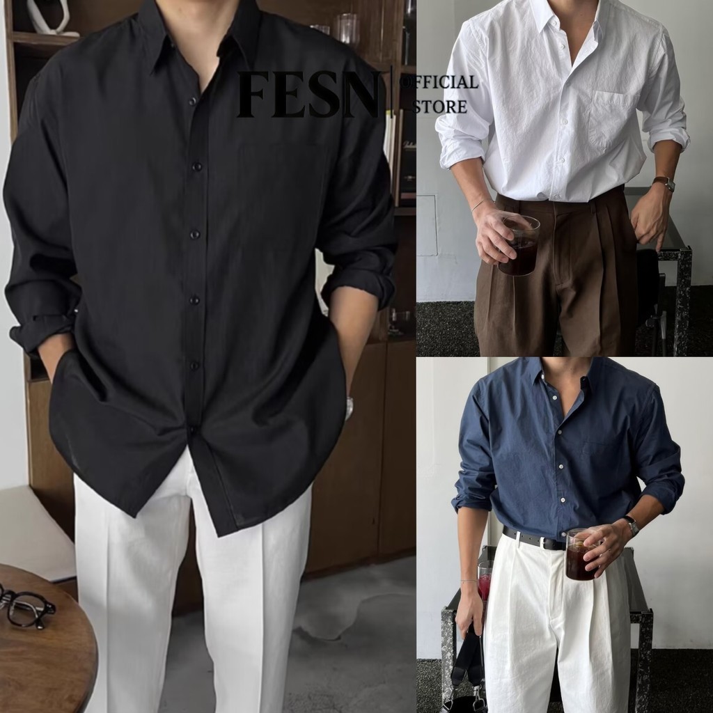 ฤดูร้อนบางผ้าฝ้ายผ้าลินินเสื้อผู้ชายแขนยาวหลวมสีน้ําเงินเข้มปักเป้าหล่อเสื้อลําลองผ้าลินินระบายอากาศสีดํานิ้วเสื้อ