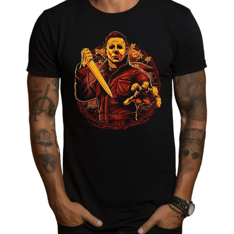 เสื้อยืดภาพยนตร์สยองขวัญไมเคิล ไมเยอร์ส DEAD BY DAYLIGHT เสื้อยืดตัวละครสยองขวัญคลาสสิก เสื้อยืดคอกล