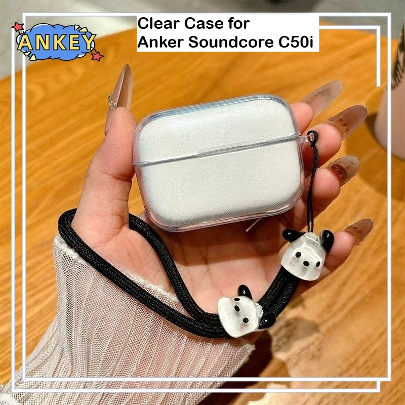 Clear Case for Anker Soundcore C50i Case Protective Transparent Clear TPU Covers Bluetooth Earphone Shell Headphone Portable with Rope