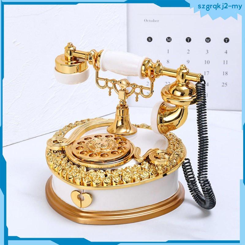[SzgrqkjefMY] SiaBiced Vintage Rotary Phone Musical Box Decorative Retro Dial Phone Musical Box Nost