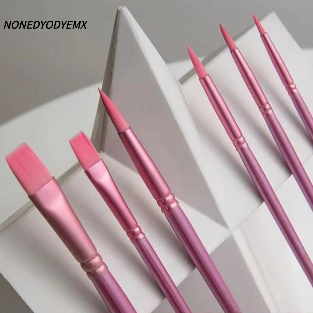 NONEDYOMX 4/6 ชิ้น Hand Drawn สีน้ํา,ผมนุ่มชี้รอบแบนหัวแปรงสีน้ํา,ไนลอนเริ่มต้นศิลปะนักเรียนของขวัญจิตรกรรมวัสดุ