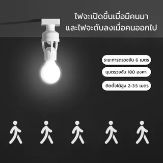 ไฟเซ็นเซอร์ ขั้วหลอดไฟ E27 ขั้วหลอดไฟอัจฉริยะ ตรวจจับการเคลื่อนไหว หมุนรอบทิศทาง 360 องศา