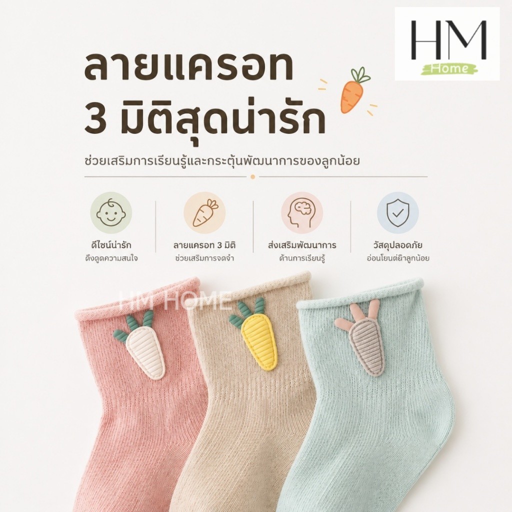 ถุงเท้าเด็ก เนื้อผ้าฝ้าย ถุงเท้ากันยุงสำหรับเด็ก  ระบายอากาศดี Size S-M
