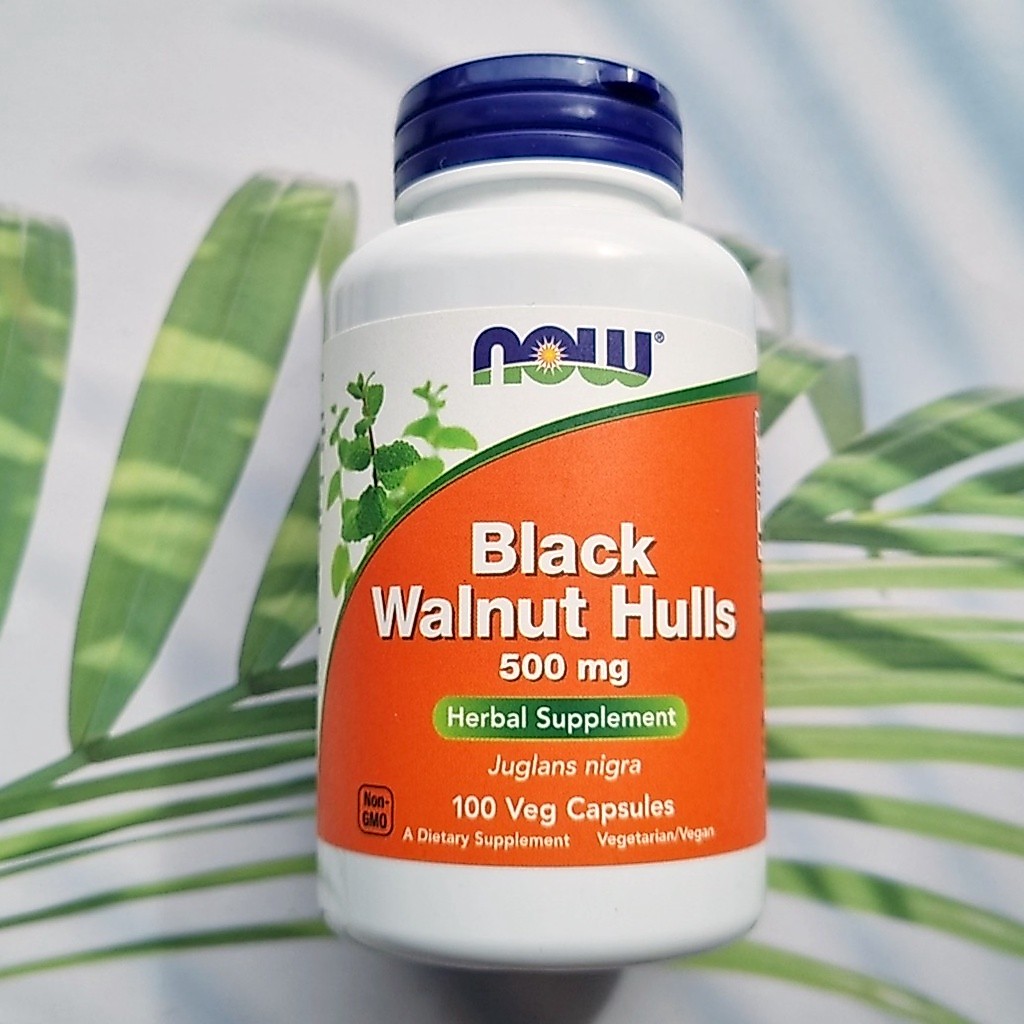 20% Sale!!! EXP.02/26 เปลือกวอลนัทสีดำ สกัด Black Walnut Hulls 500 mg 100 Veg Capsules (Now Foods®)