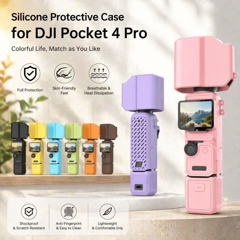 เคสซิลิโคนสีสันสดใสสําหรับ DJI Osmo Pocket 4 Pro Anti Scratch อุปกรณ์เสริมเปลือกกล้องระบายอากาศ