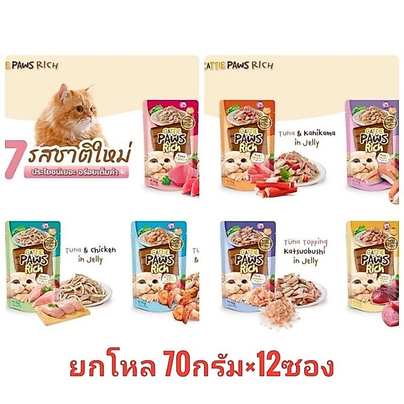 ยกโหล Cattie Paws Rich อาหารเปียกแมว 70กรัม×12ซอง