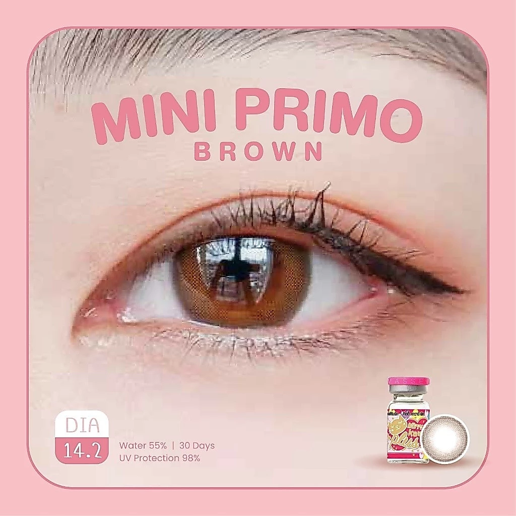 คอนแทคเลนส์(มินิ)🔥Mini Primo🔥(Kitty Kawaii) สี : Brown / Gray รายเดือน มีค่าสายตา