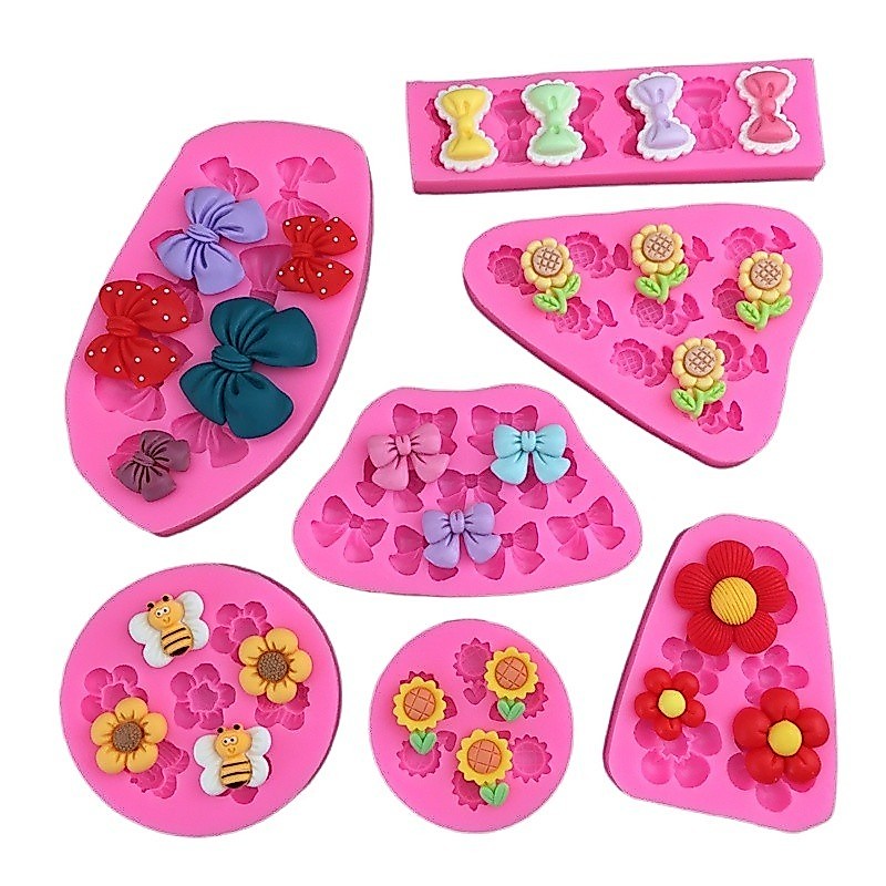 Sunflower Bee ดอกไม้แม่พิมพ์ซิลิโคน Cupcake Topper Fondant Mould เครื่องมือตกแต่งเค้ก Candy Clay เรซิ่นช็อกโกแลตแม่พิมพ์
