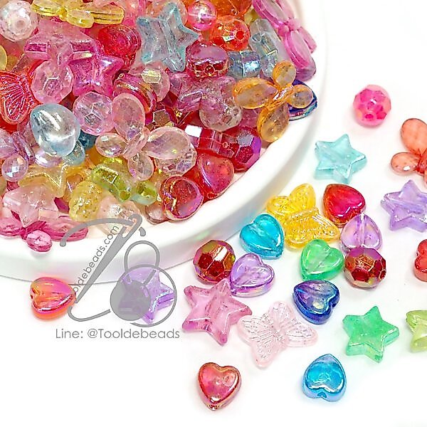 ลูกปัดอะคริลิค 6-20มม. คละลาย (80/100 กรัม) คละสี ลูกปัดแฟนซี สีใส สีสด สีหวาน