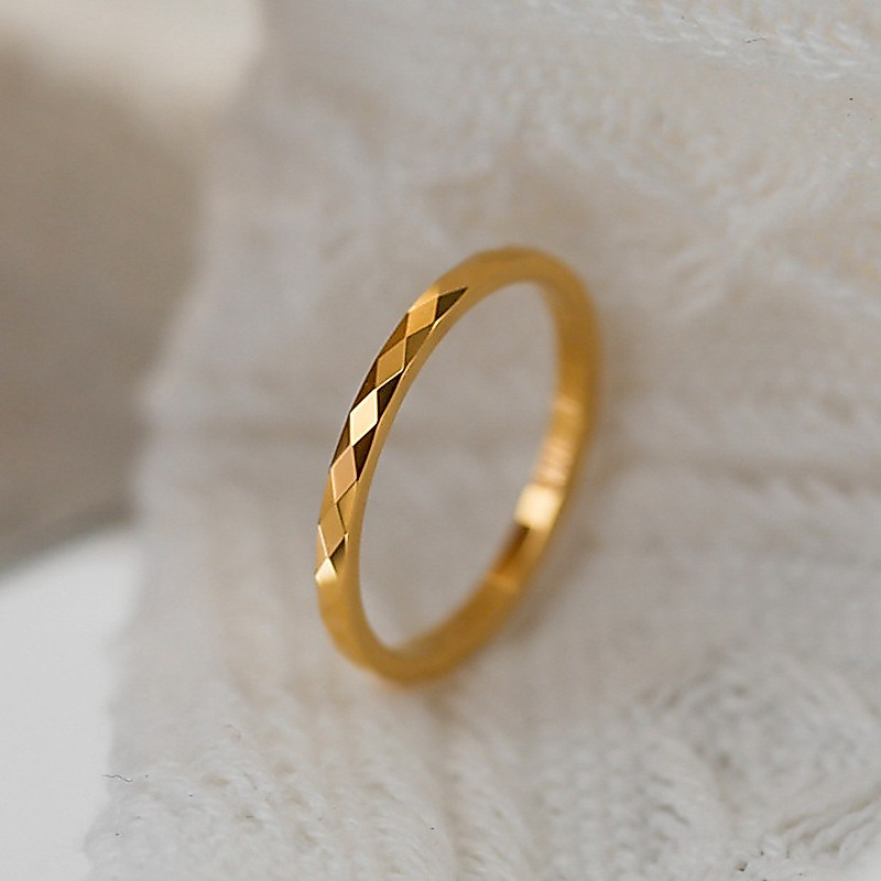 Ht Titanium Steel Diamond Batch Flower 2mm Ring Faceted Simple Stainless Steel Plain Ring Index Finger Ring