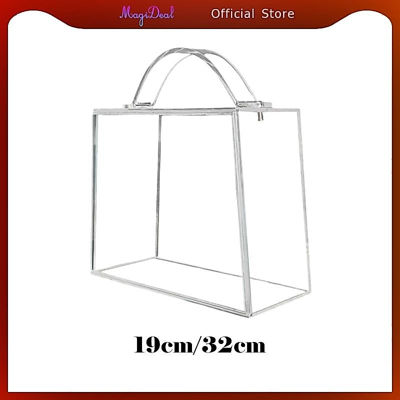 Magideal Flower Gift Box Display Case Acrylic Clear Container with Handle Gift Tote for