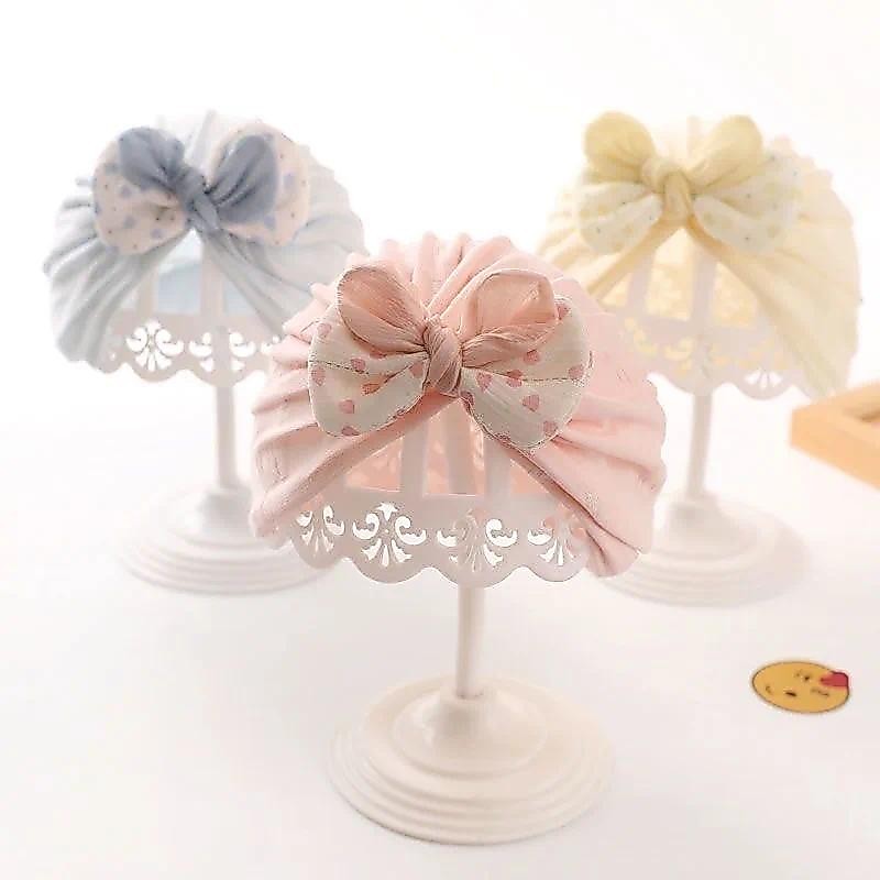 Bow Baby Headscarf หมวกสําหรับสาวทารกแรกเกิดผ้าฝ้ายอินเดียหมวกสีทึบบางเด็ก Turban หมวก 0-8 เดือน