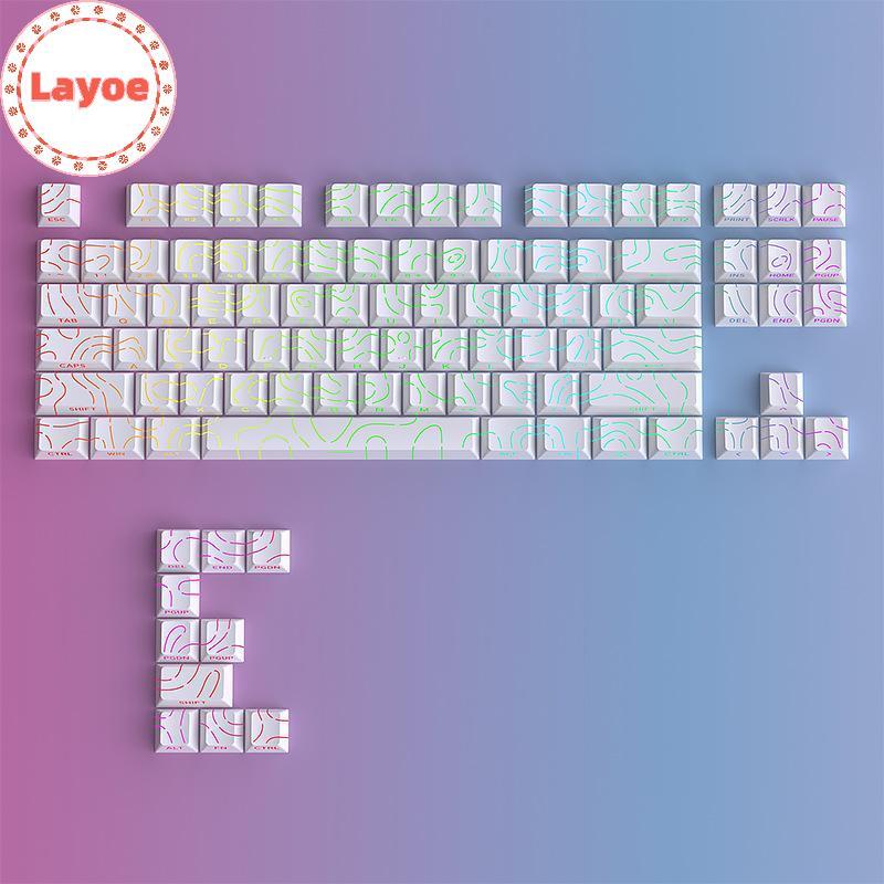 Layoe Topographic Keycaps Contour Lines Shine ผ่าน PBT Cherry Profile พิมพ์ด้านข้าง Balit สําหรับ MX Gamer คีย์บอร์ด TH